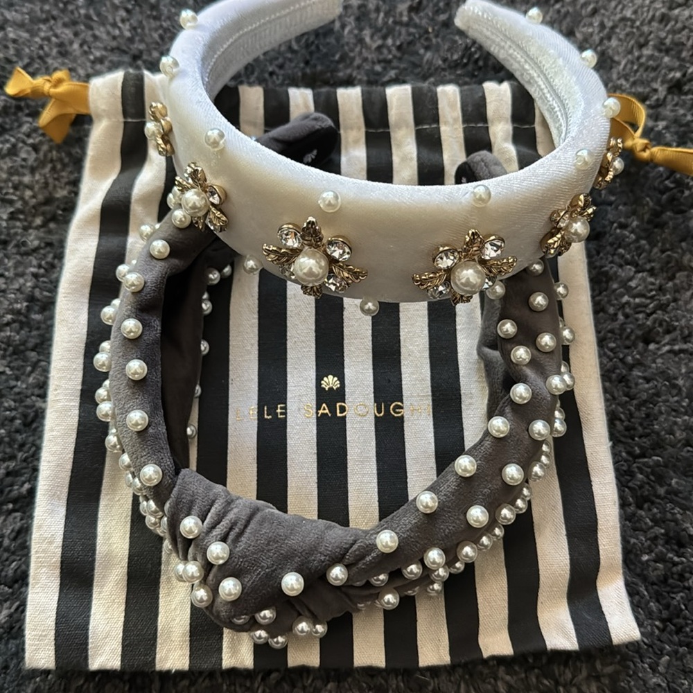 Lele Sadoughi Gray white Pearl Headband